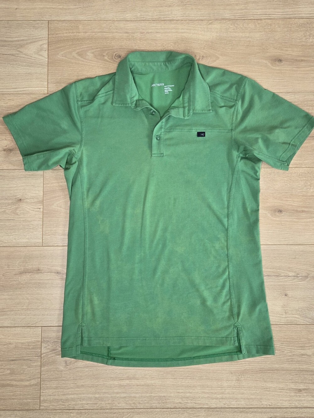 Arc'teryx Captive Polo Shirt Green Thrashed Faded Distressed Men's Medium Flaws